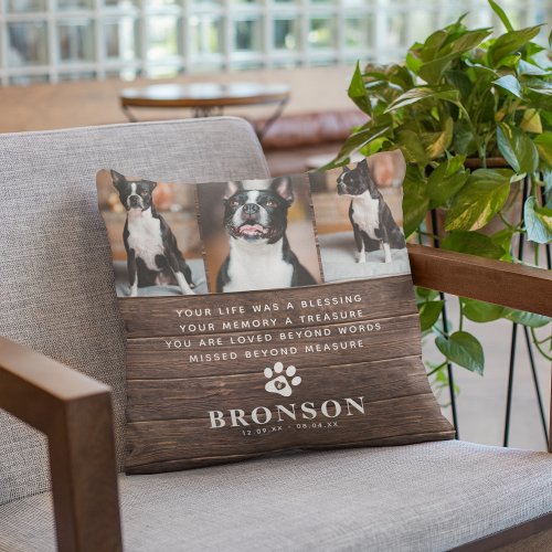 Rustic Pet Loss Memorial Quote  Photo Collage Throw Pillow