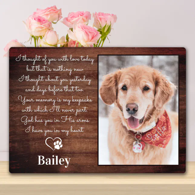 Rustic Pet Loss Sympathy Poem Dog Memorial Photo Plaque | Zazzle