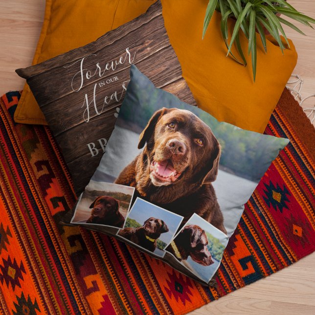 Rustic Pet Memorial 4 Picture Collage & Quote Throw Pillow (Creator Uploaded)