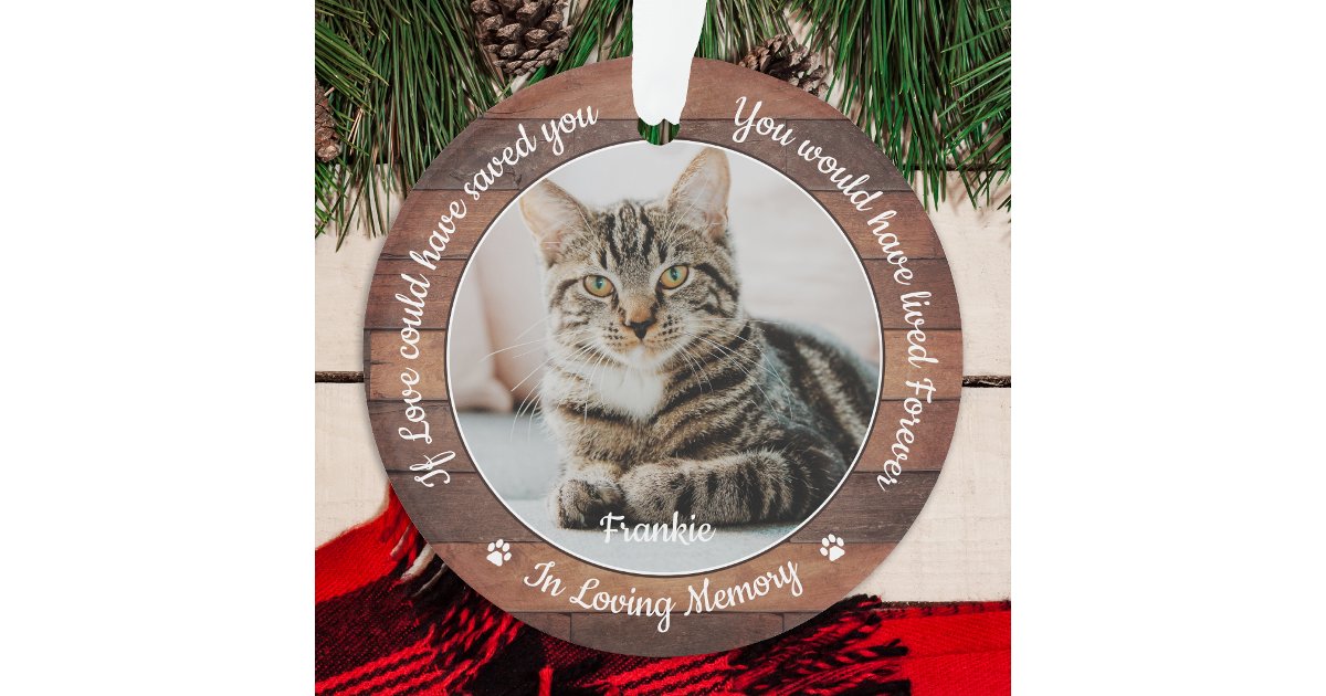 Rustic Pet Memorial Cat 2 Photo Sympathy Ornament | Zazzle