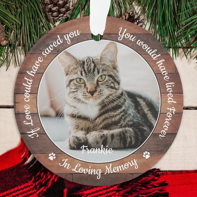 Rustic Pet Memorial Cat 2 Photo Sympathy Ornament | Zazzle