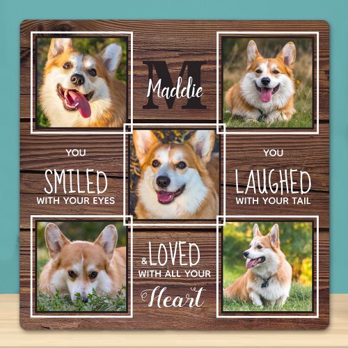 Rustic Pet Memorial Dog Loss Gift 5 Photo Collage Plaque