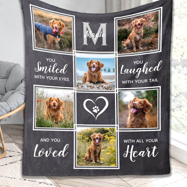Rustic Pet Memorial Keepsake Photo Collage Fleece Blanket (Creator Uploaded)