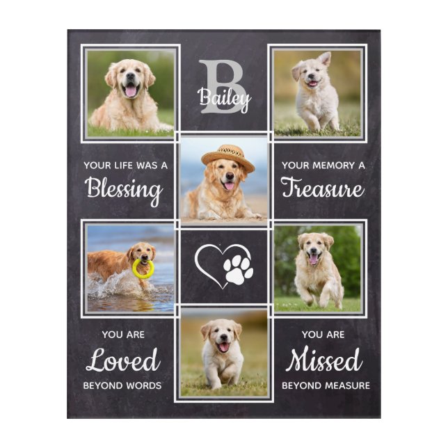 Rustic Pet Memorial Keepsake Unique 6 Dog Photo Acrylic Print (Front)