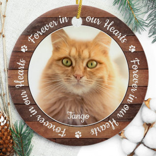 Rustic Pet Memorial Paw Prints Cat Dog 2 Photo Ceramic Ornament