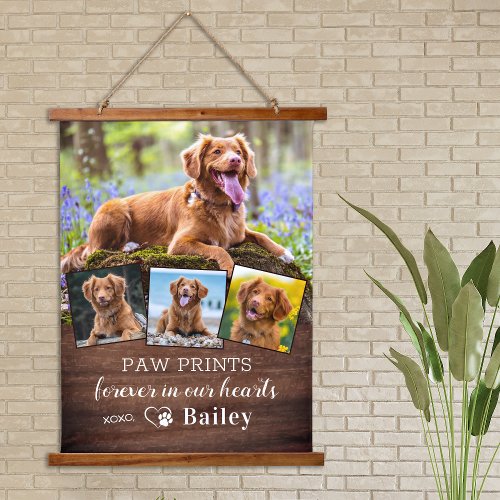 Rustic Pet Memorial Personalized 4 Photo Dog Hanging Tapestry