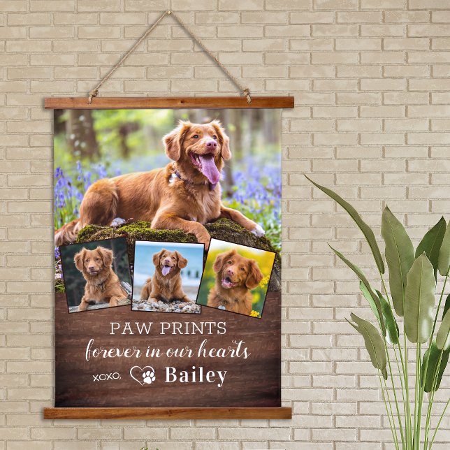 Rustic Pet Memorial Personalized 4 Photo Dog Hanging Tapestry (Creator Uploaded)