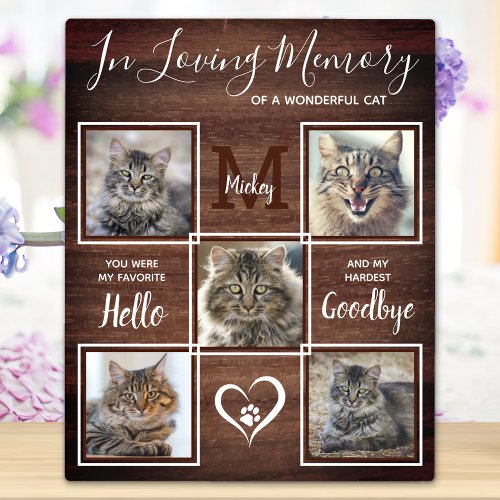 Rustic Pet Memorial Personalized 5 Cat Photo Plaque