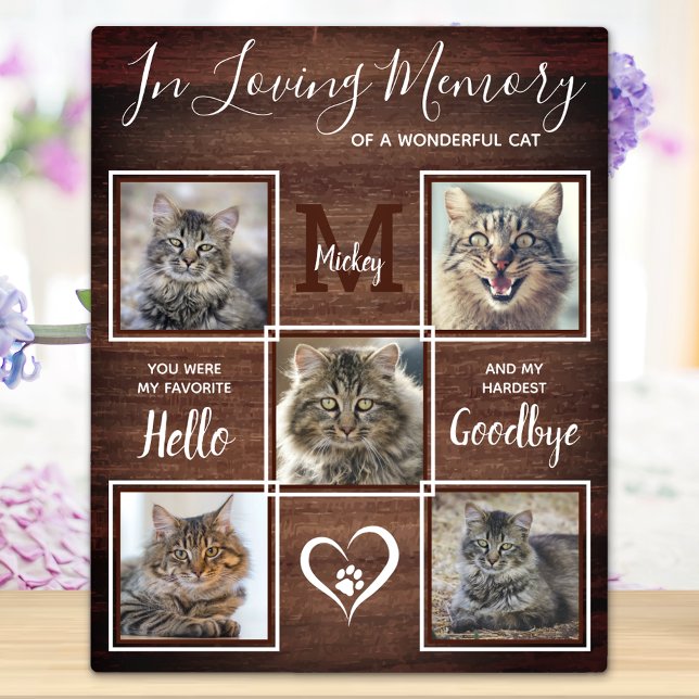 Rustic Pet Memorial Personalized 5 Cat Photo Plaque (Creator Uploaded)