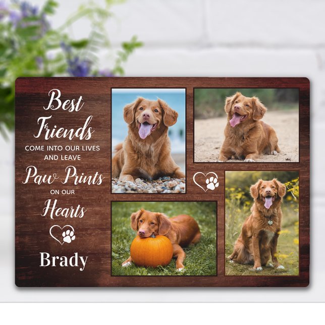 Rustic Pet Memorial Personalized Paw Prints Photo Plaque (Creator Uploaded)