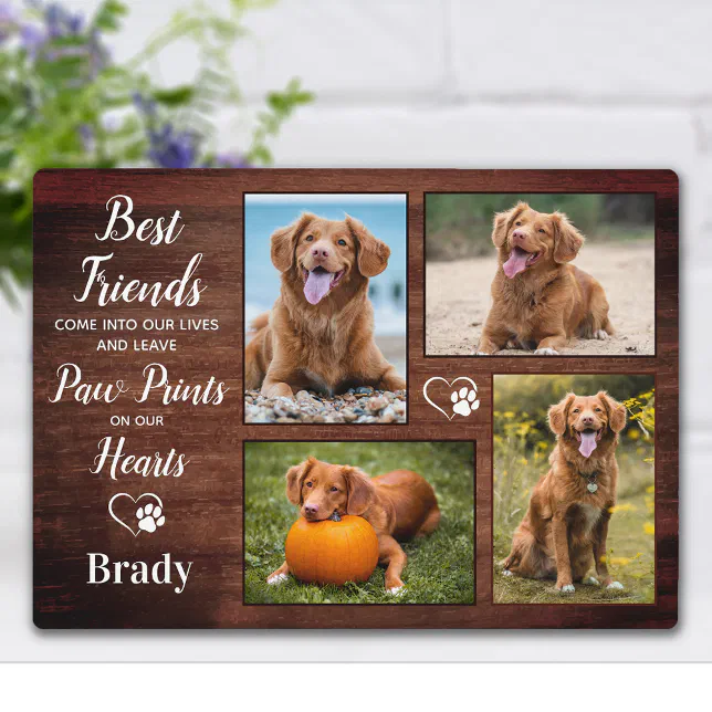 Rustic Pet Memorial Personalized Paw Prints Photo Plaque | Zazzle