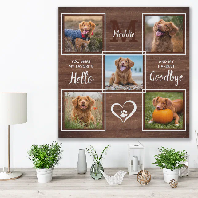 Rustic Pet Memorial Personalized Photo Collage Faux Canvas Print | Zazzle