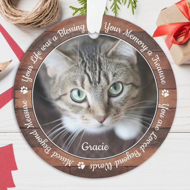 Rustic Pet Memorial Pet Loss Keepsake Cat Photo Ornament | Zazzle