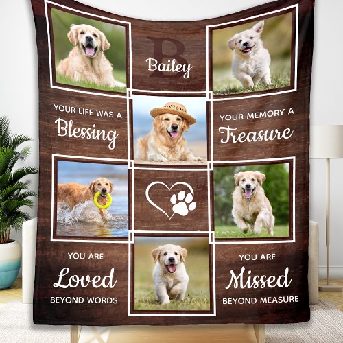 Rustic Pet Memorial Remembrance Unique 6 Dog Photo Fleece Blanket