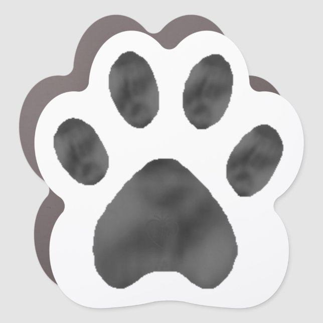 Rustic pet paw in black and white car magnet (Front)