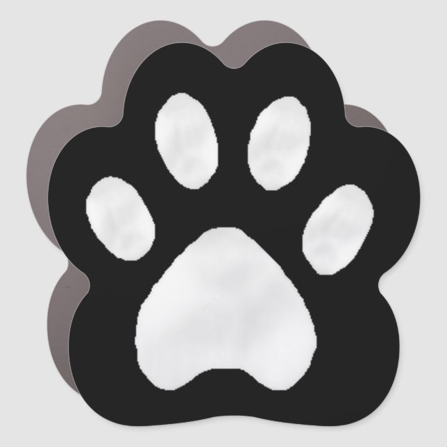 Rustic pet paw in black and white car magnet (Front)