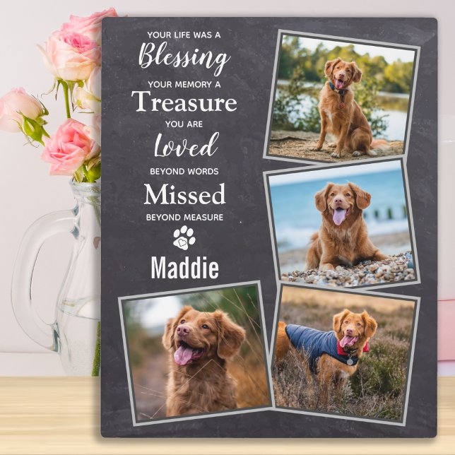 Rustic Pet Photo Collage Dog Memorial Plaque (Creator Uploaded)