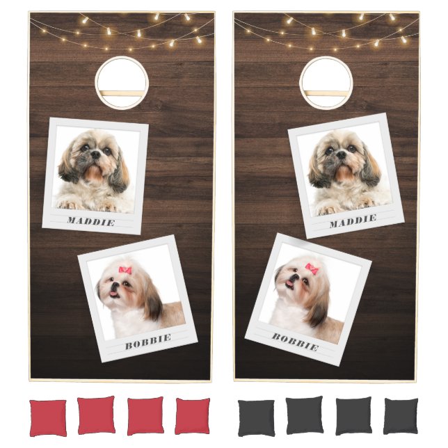 Rustic Pet Photo Modern String Lights Wood Cornhole Set (Set)