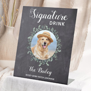 Rustic Pet Signature Drinks Dog Wedding Bar Pedestal Sign