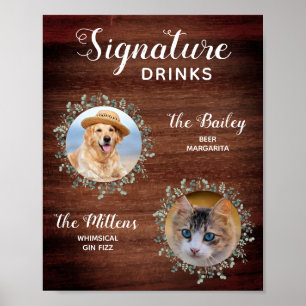Rustic Pet Wedding Cocktail Dog Signature Drinks Poster