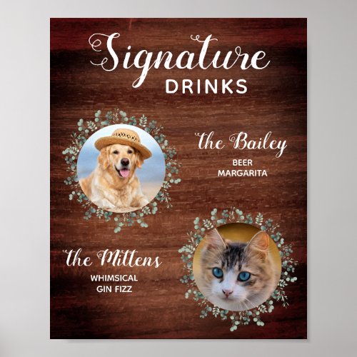 Rustic Pet Wedding Cocktail Dog Signature Drinks Poster