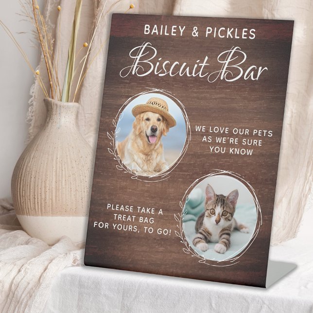 Rustic Pet Wedding Custom Photo Dog Treat Favor Pedestal Sign (Creator Uploaded)