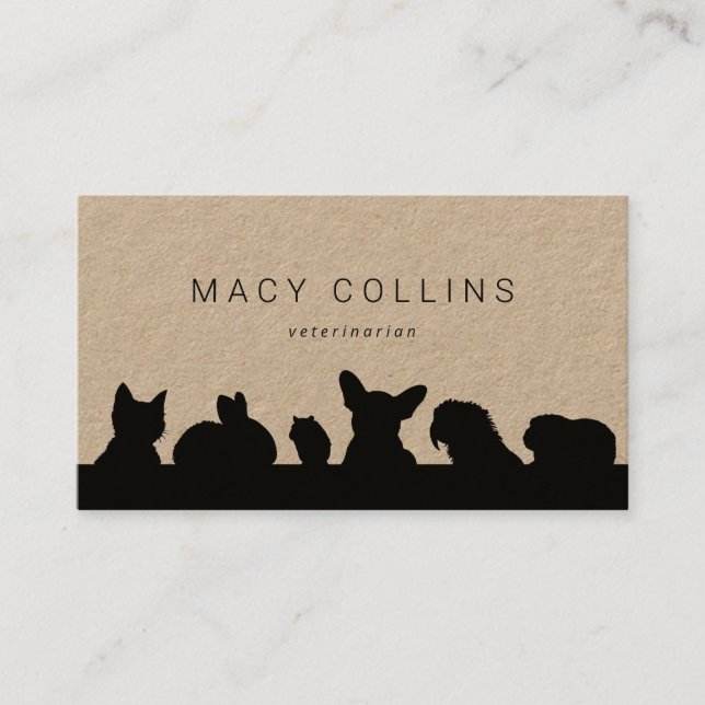 Rustic pets silhouette kraft business card (Front)