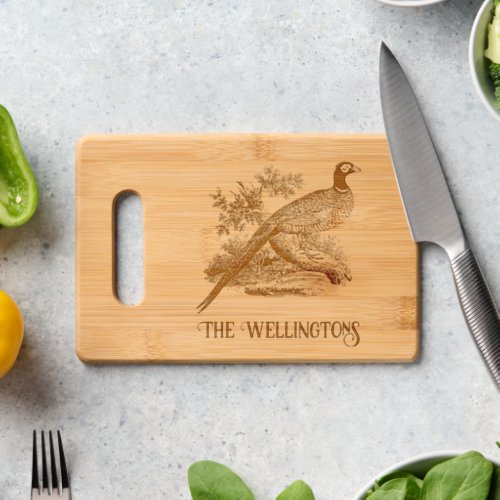 Rustic Pheasant on Branch Game Bird Family Name Cutting Board
