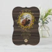 Rustic PHOTO ANY EVENT Gold Wreath Wood Modern Invitation (Standing Front)