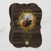 Rustic PHOTO ANY EVENT Gold Wreath Wood Modern Invitation (Front/Back)