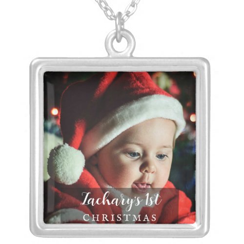 *~* Rustic PHOTO Baby&#39;s First Christmas AP20  Silver Plated Necklace