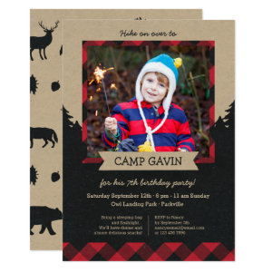 Rustic Photo Camping Birthday Party Invitations