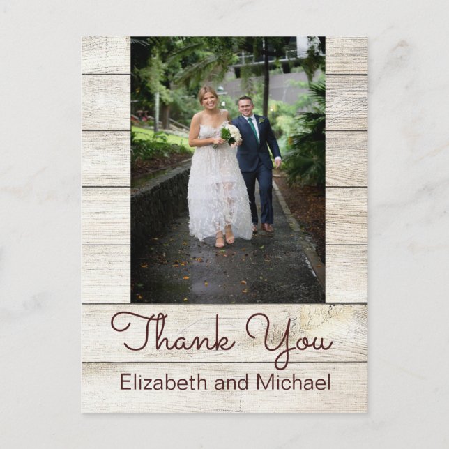 Rustic  Photo Chic Modern Wedding Thank You Postcard (Front)