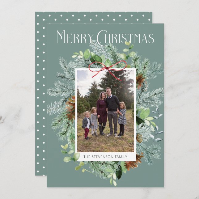 Rustic Photo Christmas Greenery Greeting Card (Front/Back)