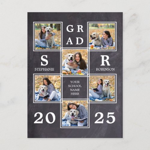 Rustic Photo Collage Chalkboard Unique Graduation Announcement Postcard