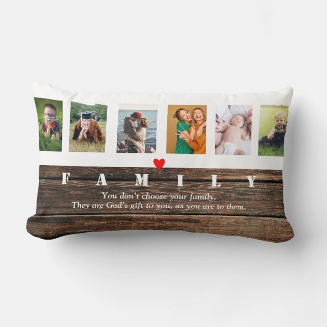 Rustic Photo Collage Custom Family Pictures Love Lumbar Pillow (Front)