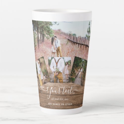 Rustic PHOTO COLLAGE Gift Custom Text Unique Latte Mug