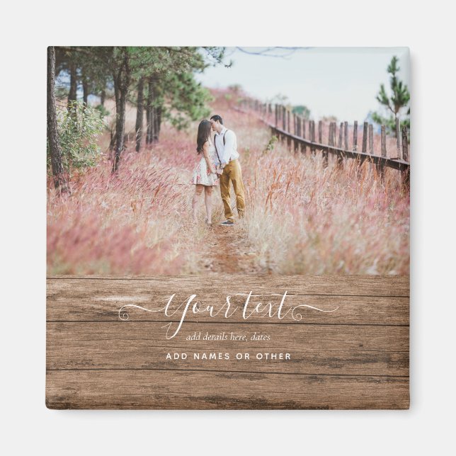 Rustic PHOTO COLLAGE Gift Custom Text Unique Magnet (Front)