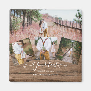 Rustic PHOTO COLLAGE Gift Custom Text Unique Magnet