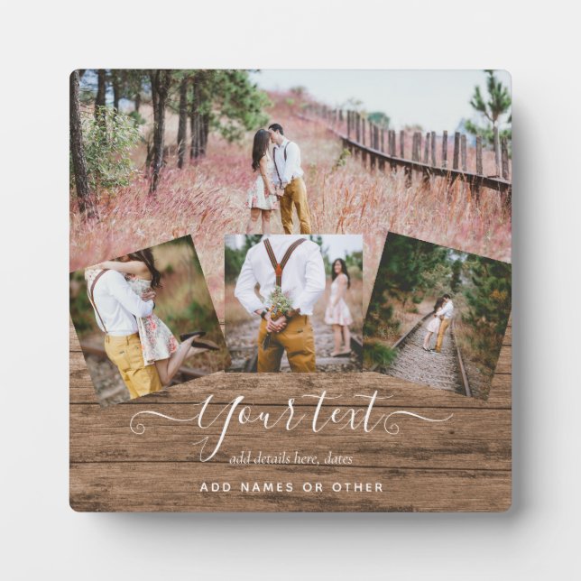 Rustic PHOTO COLLAGE Gift Custom Text Unique Plaque (Front)