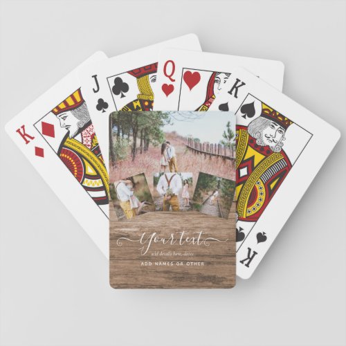 Rustic PHOTO COLLAGE Gift Custom Text Unique Playing Cards