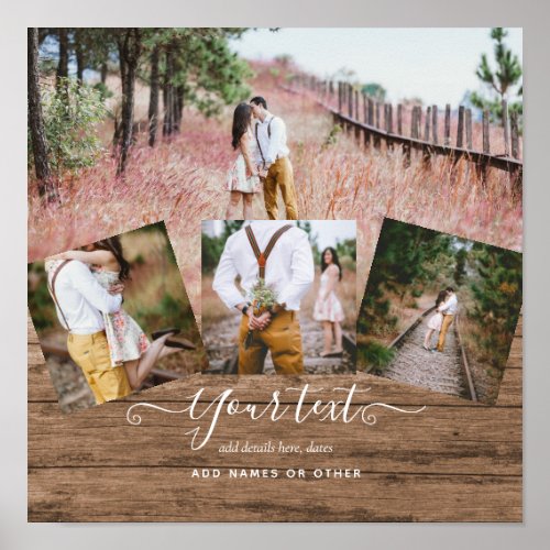 Rustic PHOTO COLLAGE Gift Custom Text Unique Poster