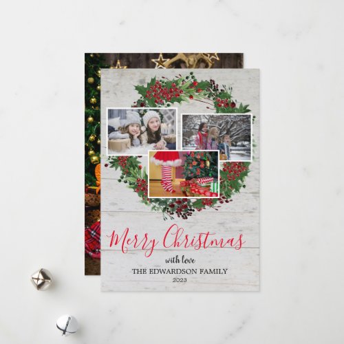 Rustic photo collage Merry Christmas Holiday Card