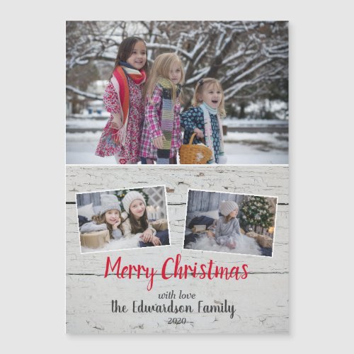 Rustic photo collage Merry Christmas magnetic card