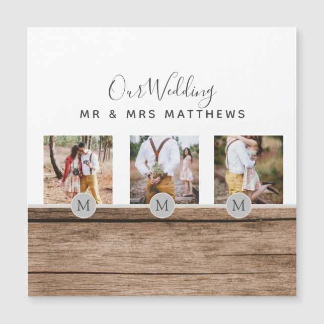 Rustic Photo Collage Monogram NEWLYWEDS WEDDING (Front)
