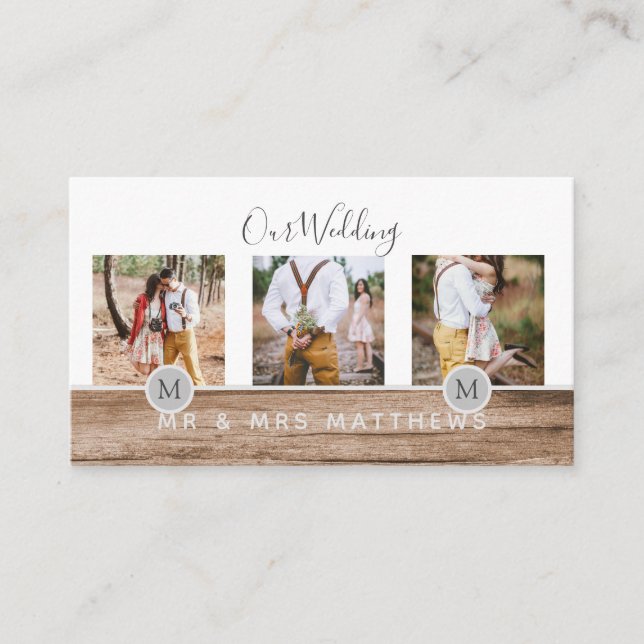 Rustic Photo Collage Monogram NEWLYWEDS WEDDING Business Card (Front)