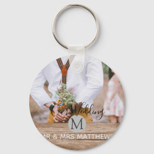 Rustic Photo Collage Monogram NEWLYWEDS WEDDING Keychain