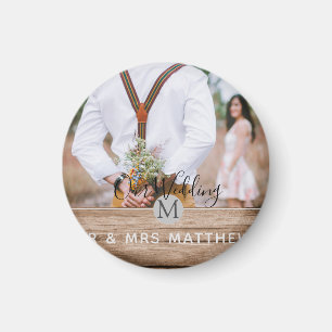 Rustic Photo Collage Monogram NEWLYWEDS WEDDING Magnet