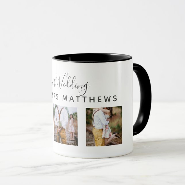 Rustic Photo Collage Monogram NEWLYWEDS WEDDING Mug (Front Right)
