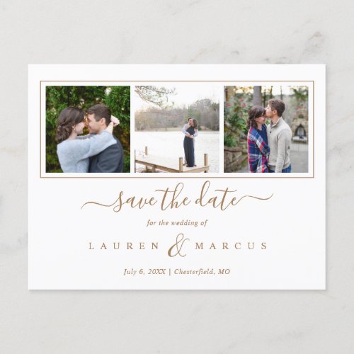 Rustic Photo Collage Save The Date Announcement Postcard